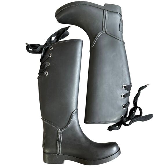 Authentic Women’s Coach Tristee Tall Black Lace Up Rain Riding Boots Size 5 B - Picture 3 of 9